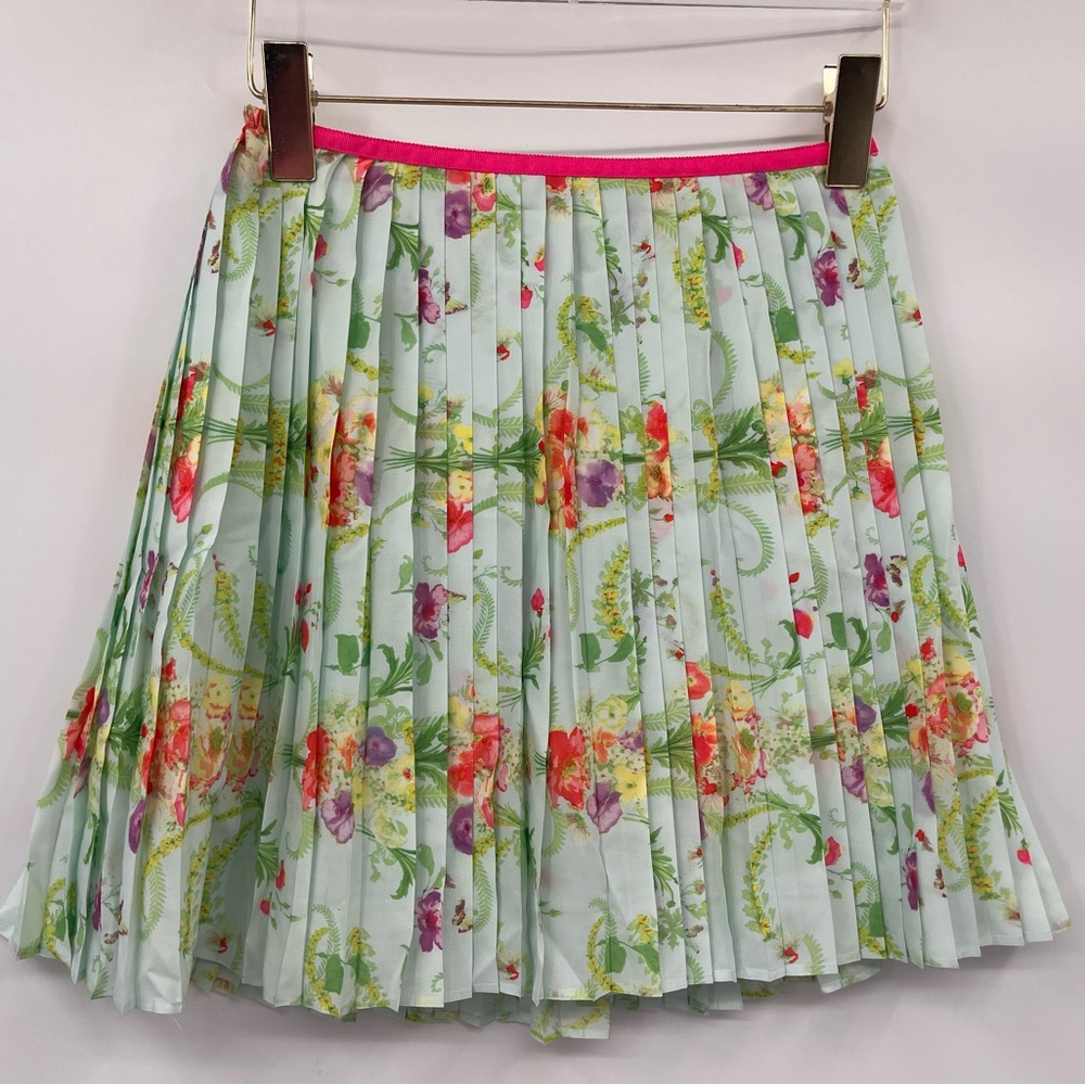 Baker By Ted Baker Kids Girls Floral Mint Accordion Pleated Skirt Size 14 NWT‎